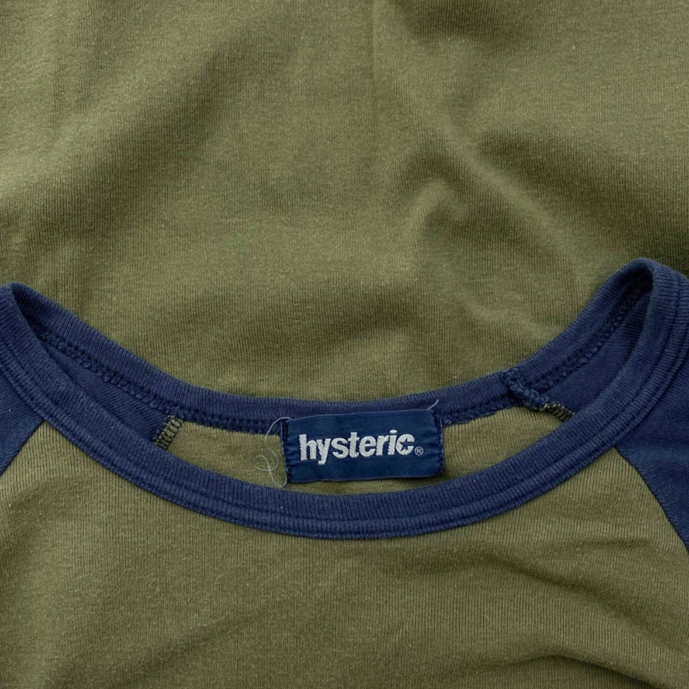 HYSTERIC GLAMOUR ヒステリックグラマー 2CL-3940 ロゴプリント ラグラン Tシャツ カーキ系 ブルー系 F【中古】