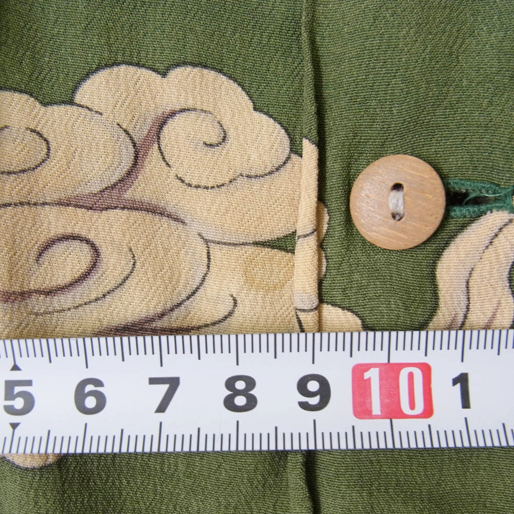 ドライボーンズ 歌川国芳 浮世絵 相馬の古内裏 総柄 骸骨 がしゃどくろ スカル オープンカラー レーヨン 半袖 シャツ グリーン系 M【中古】