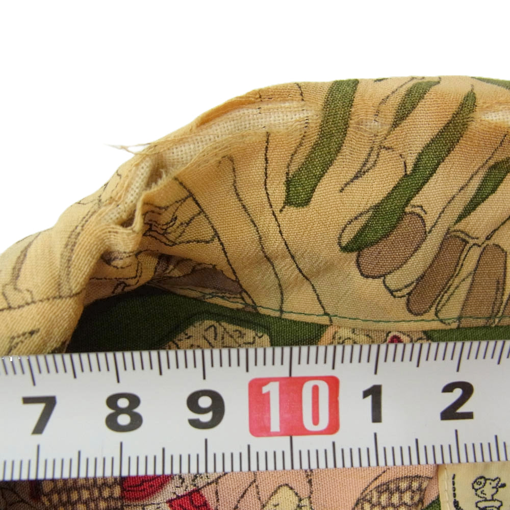 ドライボーンズ 歌川国芳 浮世絵 相馬の古内裏 総柄 骸骨 がしゃどくろ スカル オープンカラー レーヨン 半袖 シャツ グリーン系 M【中古】