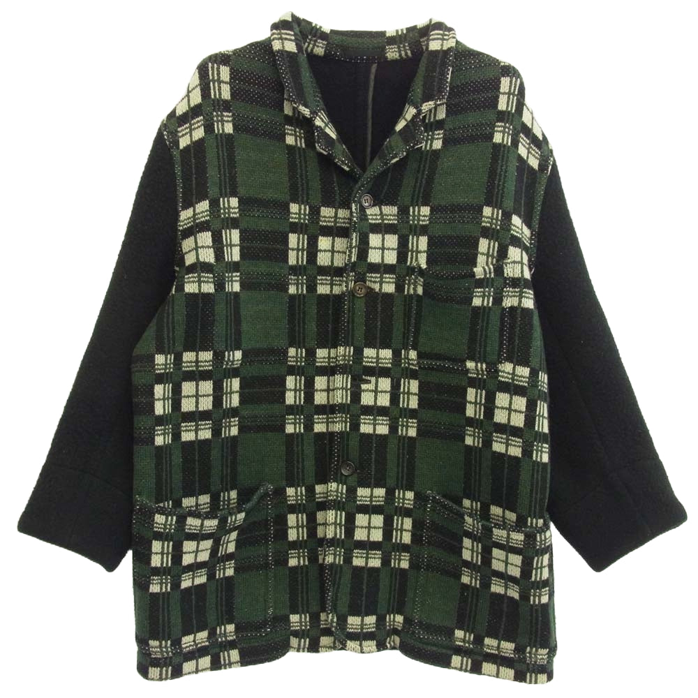 COMME des GARCONS HOMME PLUS コムデギャルソンオムプリュス 80s ヴィンテージ アーカイブ PJ-05053M 圧縮ウール ニット切替 テーラードジャケット ブラック系 グリーン系 M【中古】