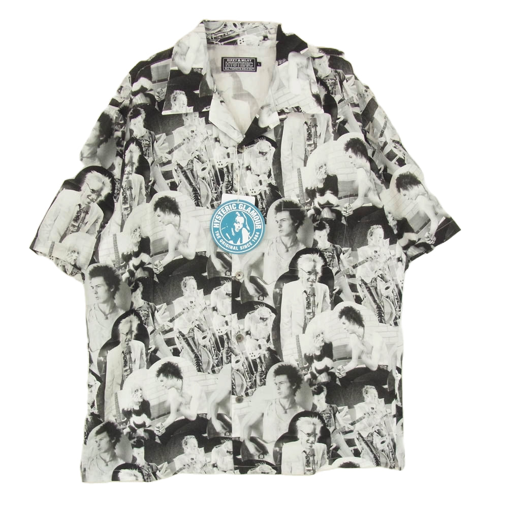 HYSTERIC GLAMOUR ヒステリックグラマー 25SS 02251AH16 DENNIS MORRIS BOLLOKS ANARCHY MIX柄 総柄 デニスモリス オープンカラー レーヨン 半袖 シャツ ブラック系 L【新古品】【未使用】【中古】