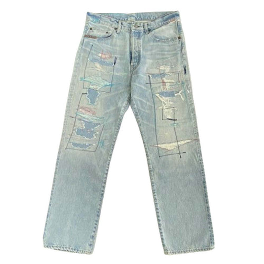 HYSTERIC GLAMOUR ヒステリックグラマー 25SS 02251AP15 13oz CZSR加工 スタッズ ストレート デニム パンツ インディゴブルー系 32【新古品】【未使用】【中古】