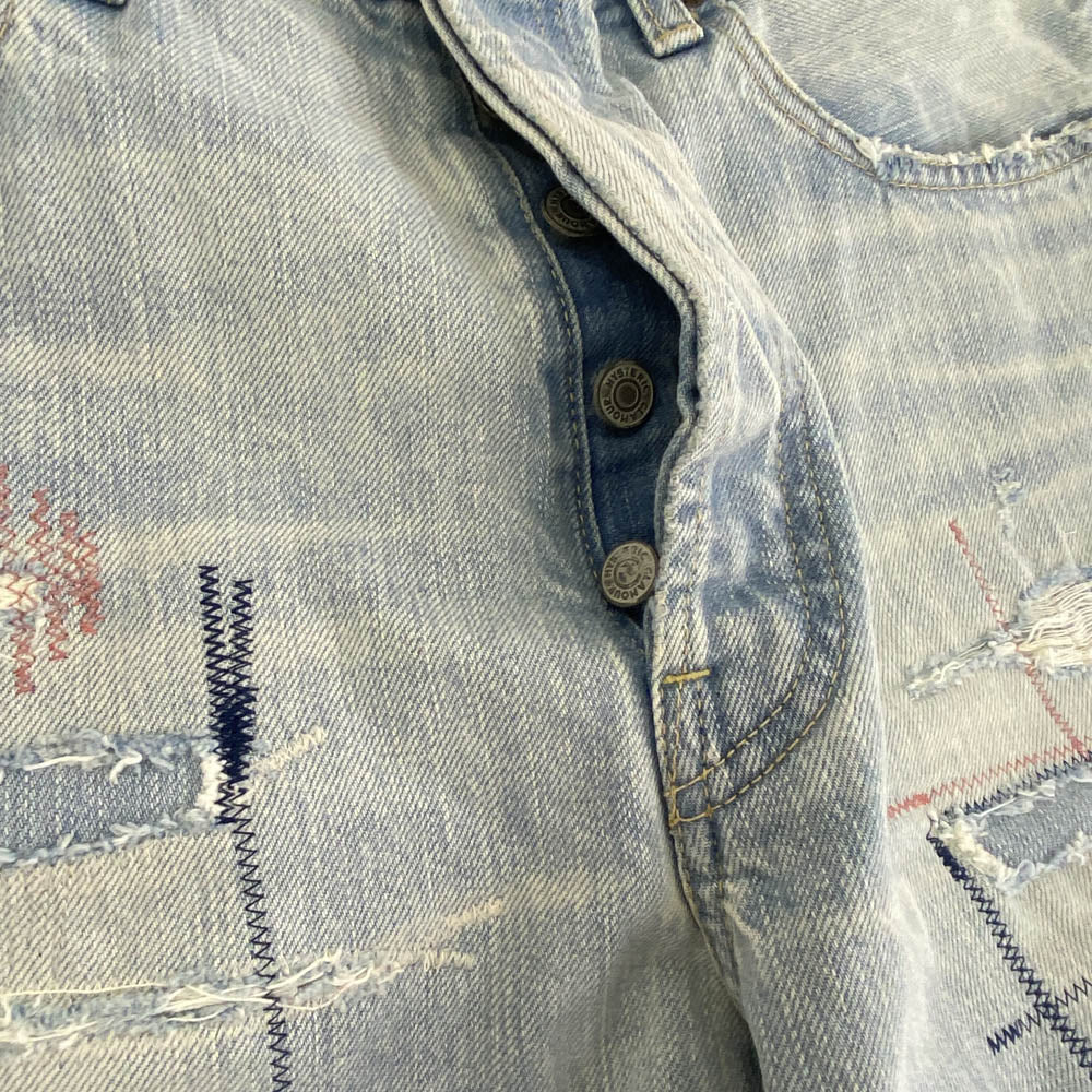 HYSTERIC GLAMOUR ヒステリックグラマー 25SS 02251AP15 13oz CZSR加工 スタッズ ストレート デニム パンツ インディゴブルー系 32【新古品】【未使用】【中古】