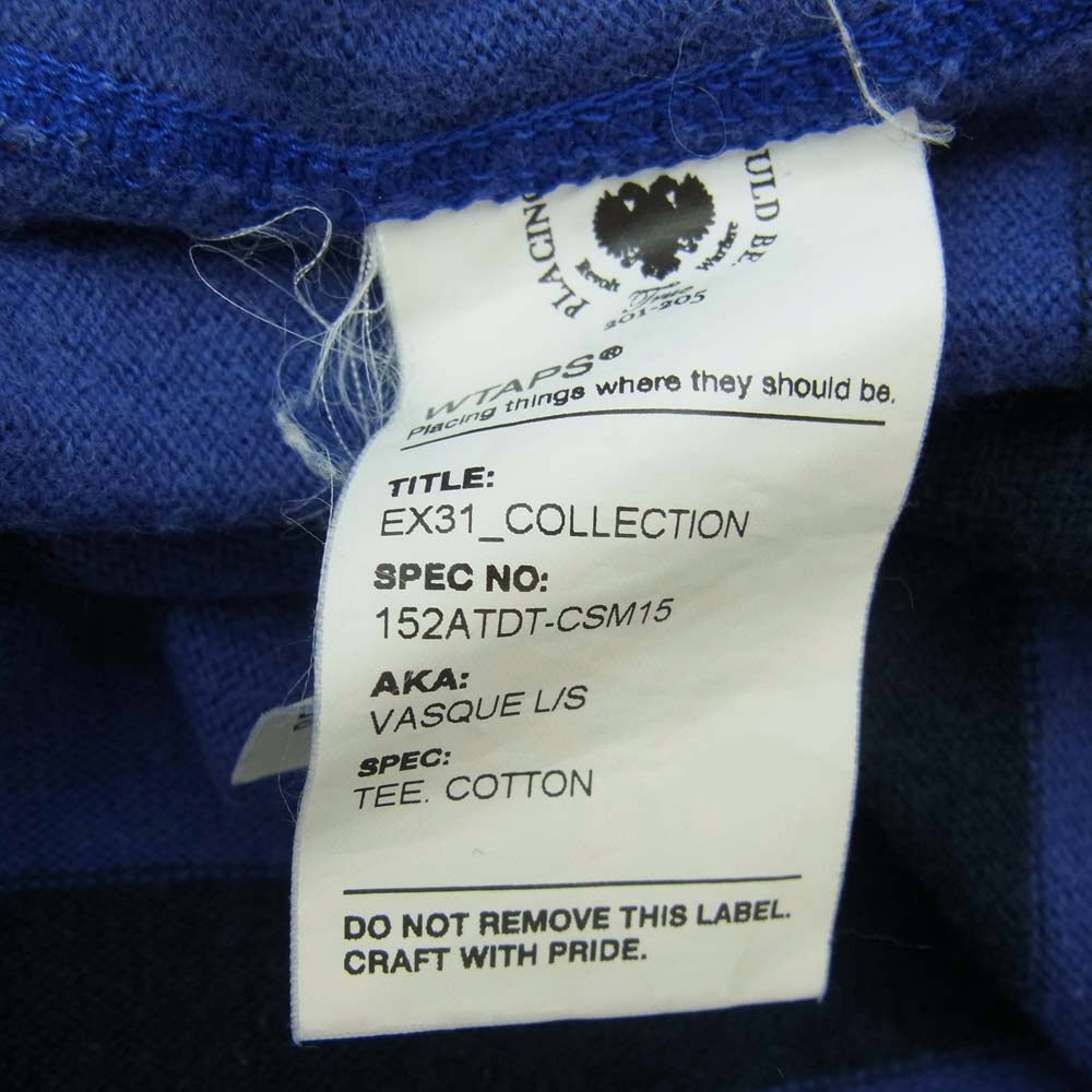 WTAPS ダブルタップス 15AW 152ATDT-CSM15 VASQUE L/S BANNER SS TEE COTTON コットン ボーダー 長袖 Tシャツ バスクシャツ ネイビー系 M【中古】