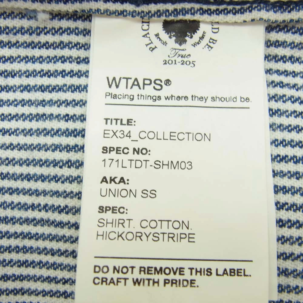 WTAPS ダブルタップス 17SS 171LTDT-SHM03 UNION SS/SHIRT.COTTON ヒッコリーストライプ ユニオン ワーク シャツ インディゴブルー系 M【中古】