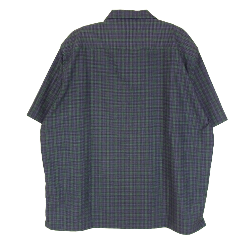 L.L.Bean エルエルビーン 3275-2034 ロゴ刺繍 オープンカラー 開襟 半袖 チェック シャツ ネイビー系 L【中古】