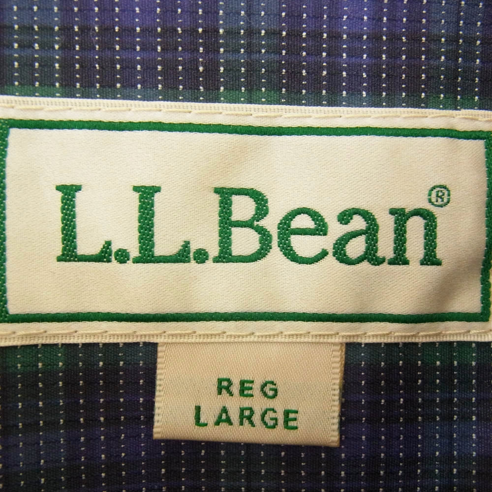 L.L.Bean エルエルビーン 3275-2034 ロゴ刺繍 オープンカラー 開襟 半袖 チェック シャツ ネイビー系 L【中古】