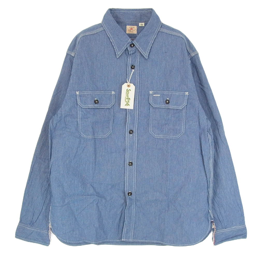 SUGAR CANE シュガーケーン SC25511 JEAN CORD WORK SHIRT ジーン コード ワーク ストライプ ダンガリー シャツ 長袖シャツ ネイビー系 L【新古品】【未使用】【中古】