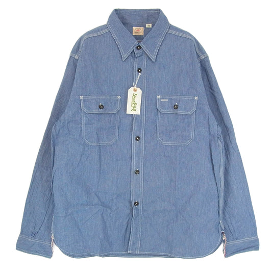 SUGAR CANE シュガーケーン SC25511 JEAN CORD WORK SHIRT ジーン コード ワーク ストライプ ダンガリー シャツ 長袖シャツ ネイビー系 L【新古品】【未使用】【中古】