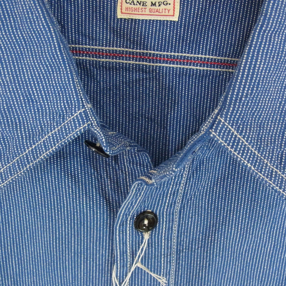 SUGAR CANE シュガーケーン SC25511 JEAN CORD WORK SHIRT ジーン コード ワーク ストライプ ダンガリー シャツ 長袖シャツ ネイビー系 L【新古品】【未使用】【中古】