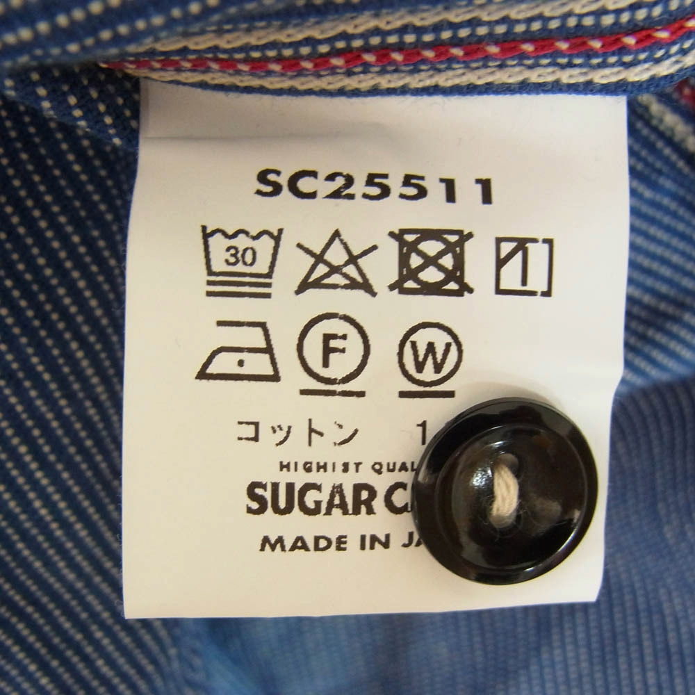 SUGAR CANE シュガーケーン SC25511 JEAN CORD WORK SHIRT ジーン コード ワーク ストライプ ダンガリー シャツ 長袖シャツ ネイビー系 L【新古品】【未使用】【中古】