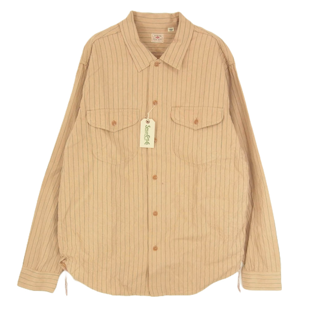 SUGAR CANE シュガーケーン SC28652 COKE STRIPE WORK SHIRT コーク ストライプ ワーク シャツ 長袖シャツ ベージュ系 L【新古品】【未使用】【中古】
