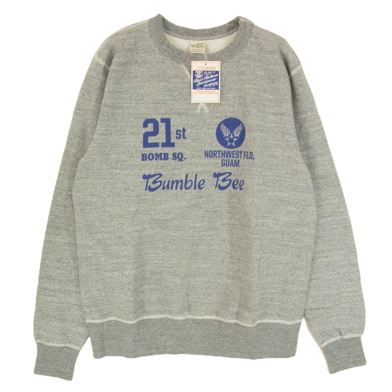 Buzz Rickson's バズリクソンズ BR69452 Bumble Bee 前Vガゼット ロゴプリント クルーネック セットイン スウェット シャツ グレー系 L【新古品】【未使用】【中古】