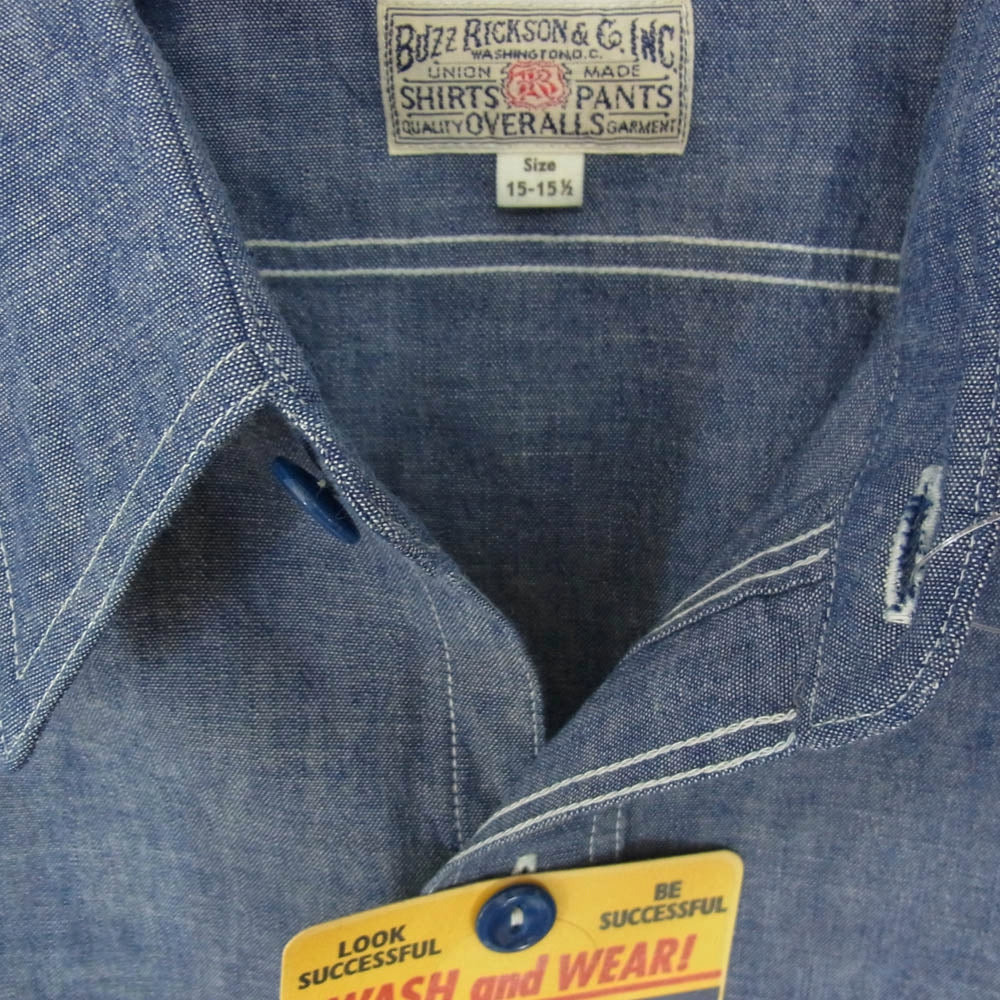 Buzz Rickson's バズリクソンズ BR25995 BLUE CHAMBRAY WORK SHIRT BLUE CHAMBRAY WORK SHIRT シャンブレー シャツ 長袖 ワークシャツ ブルー系 M【新古品】【未使用】【中古】