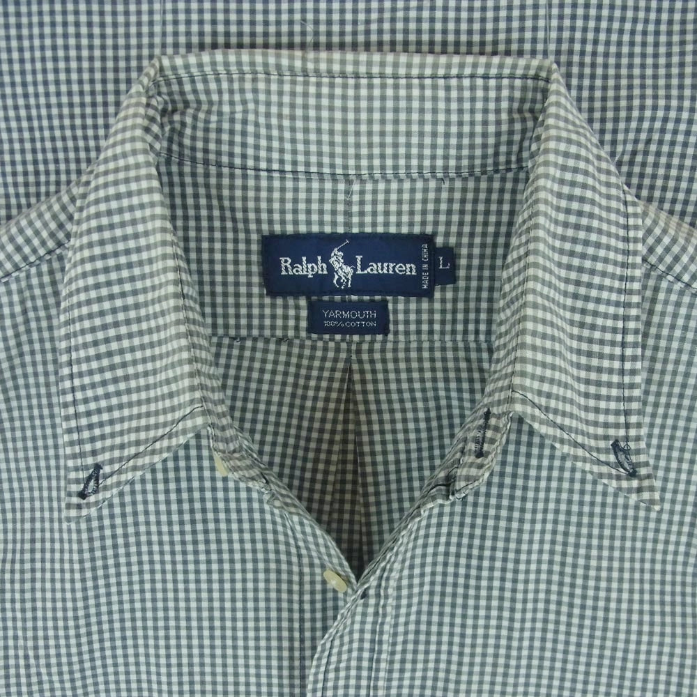 POLO RALPH LAUREN ポロ・ラルフローレン YARMOUTH ギンガムチェック ボタンダウン 半袖 シャツ グレー系 ホワイト系 L【中古】