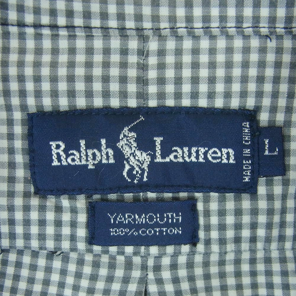 POLO RALPH LAUREN ポロ・ラルフローレン YARMOUTH ギンガムチェック ボタンダウン 半袖 シャツ グレー系 ホワイト系 L【中古】