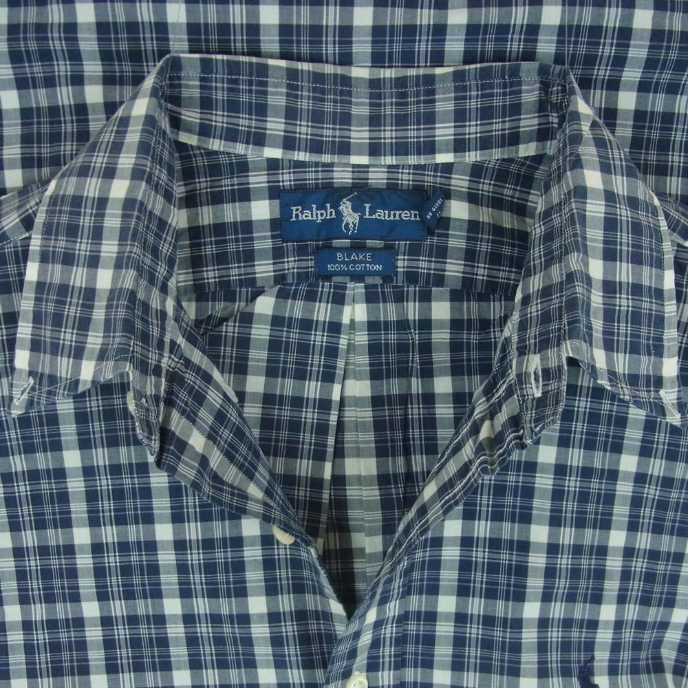 POLO RALPH LAUREN ポロ・ラルフローレン BLAKE ポニーロゴ刺繍 半袖 チェック シャツ ネイビー系 ホワイト系 XL【中古】