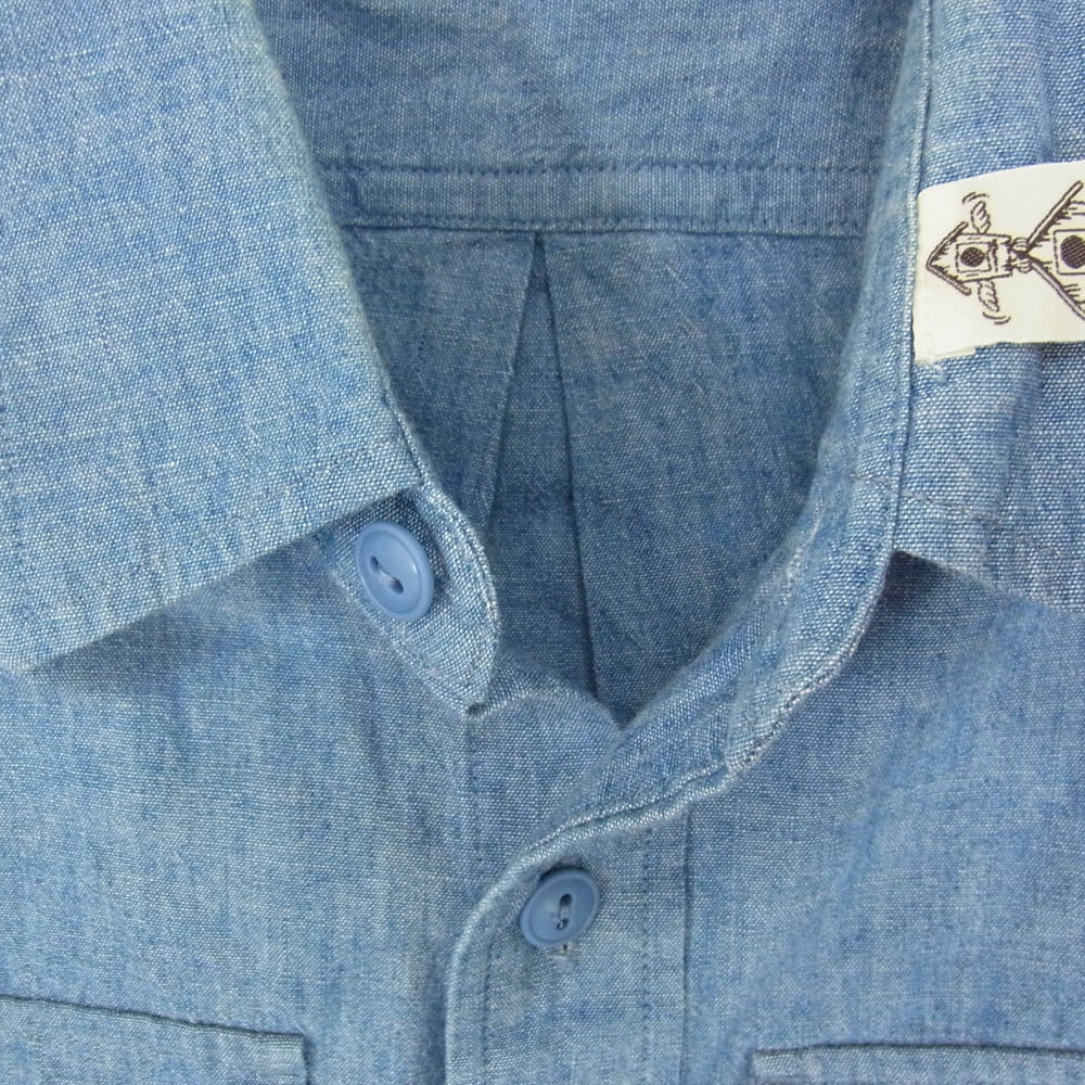 MOUNTAIN RESEARCH マウンテンリサーチ MTR-2187 シャンブレー ゲームポケット レギュラーカラー デニム 長袖 シャツ ブルー系 S【中古】