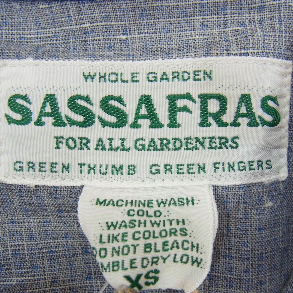 SASAFRAS ササフラス SF-171193 WEEDS DIGGER SHIRT レギュラーカラー ウエスタン ウィーズ ディガー 長袖 シャツ ブルー系 XS【極上美品】【中古】