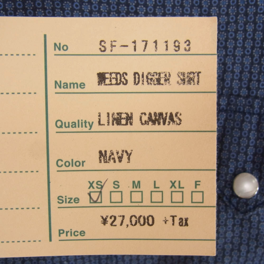 SASAFRAS ササフラス SF-171193 WEEDS DIGGER SHIRT レギュラーカラー ウエスタン ウィーズ ディガー 長袖 シャツ ブルー系 XS【極上美品】【中古】
