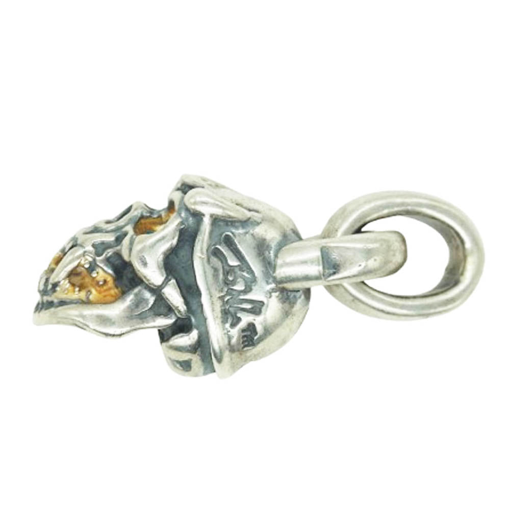 BILL WALL LEATHER ビルウォールレザー SKULL WITH HELMET & FANGS スカル wヘルメット ファング ペンダントトップ 18Kゴールドサダー シルバー系【中古】