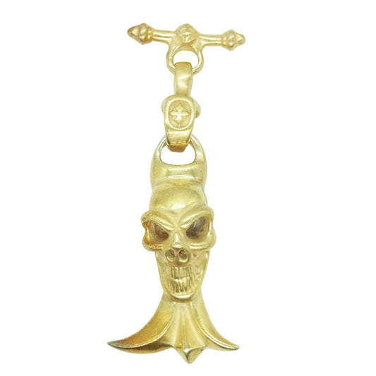 BILL WALL LEATHER ビルウォールレザー グッドラック スカル ゴシックエンド Tバー ペンダントトップ ゴールドコーティング スターリングシルバー ゴールド系【中古】