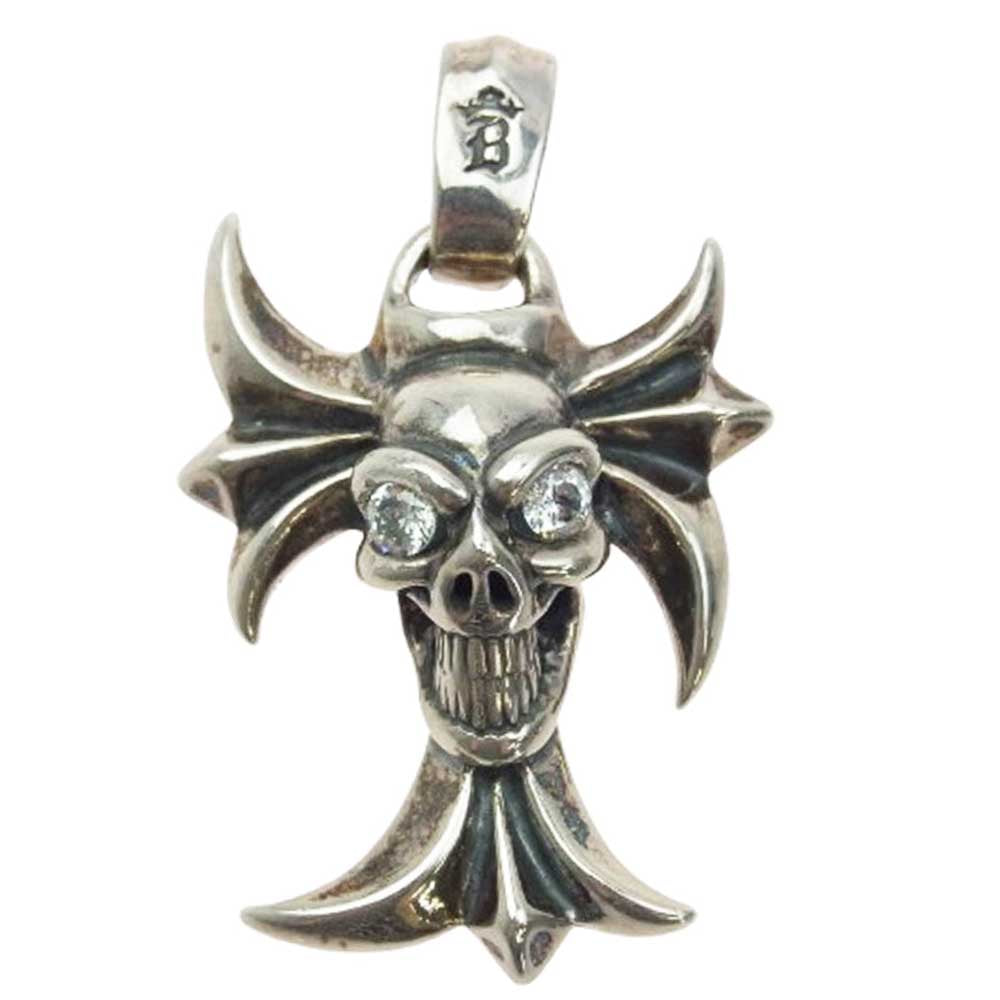 BILL WALL LEATHER ビルウォールレザー グッドラック スカル ゴシッククロス ペンダントトップ w/ストーンアイ シルバー系【中古】
