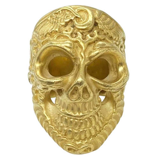 BILL WALL LEATHER ビルウォールレザー Flying tire Graffiti Master Skull フライングタイヤマスタースカルリング w/ゴールドコーティング スターリングシルバー ゴールド系 19.5号【中古】