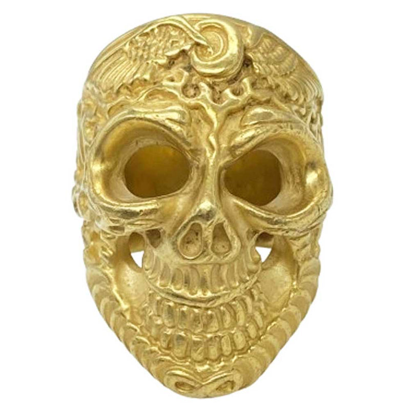 BILL WALL LEATHER ビルウォールレザー Flying tire Graffiti Master Skull フライングタイヤマスタースカルリング w/ゴールドコーティング スターリングシルバー ゴールド系 19.5号【中古】