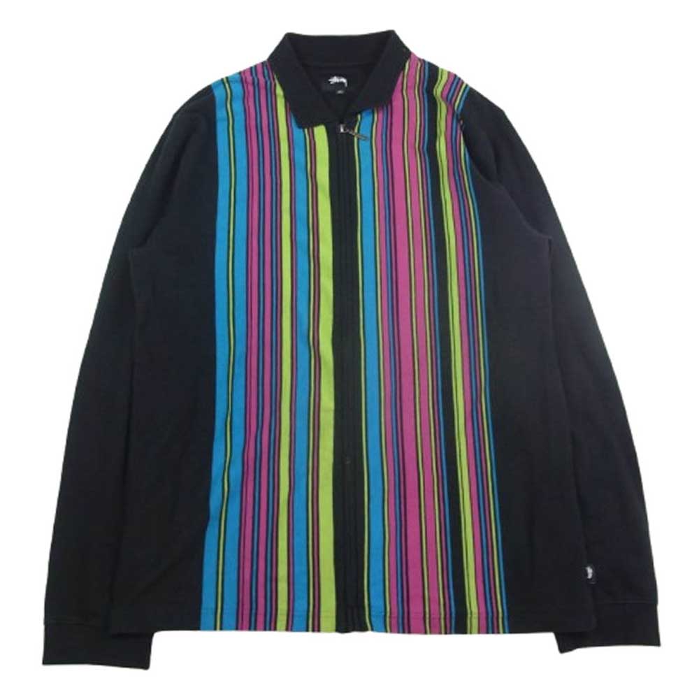 STUSSY ステューシー 19AW 1140114 Simon Longsleeve Zip Polo ジップアップ ストライプ 長袖 ポロシャツ マルチカラー ブラック系 XL【中古】