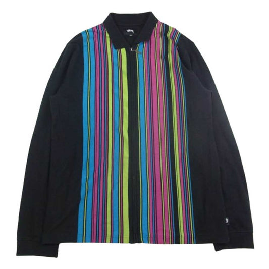 STUSSY ステューシー 19AW 1140114 Simon Longsleeve Zip Polo ジップアップ ストライプ 長袖 ポロシャツ マルチカラー ブラック系 XL【中古】