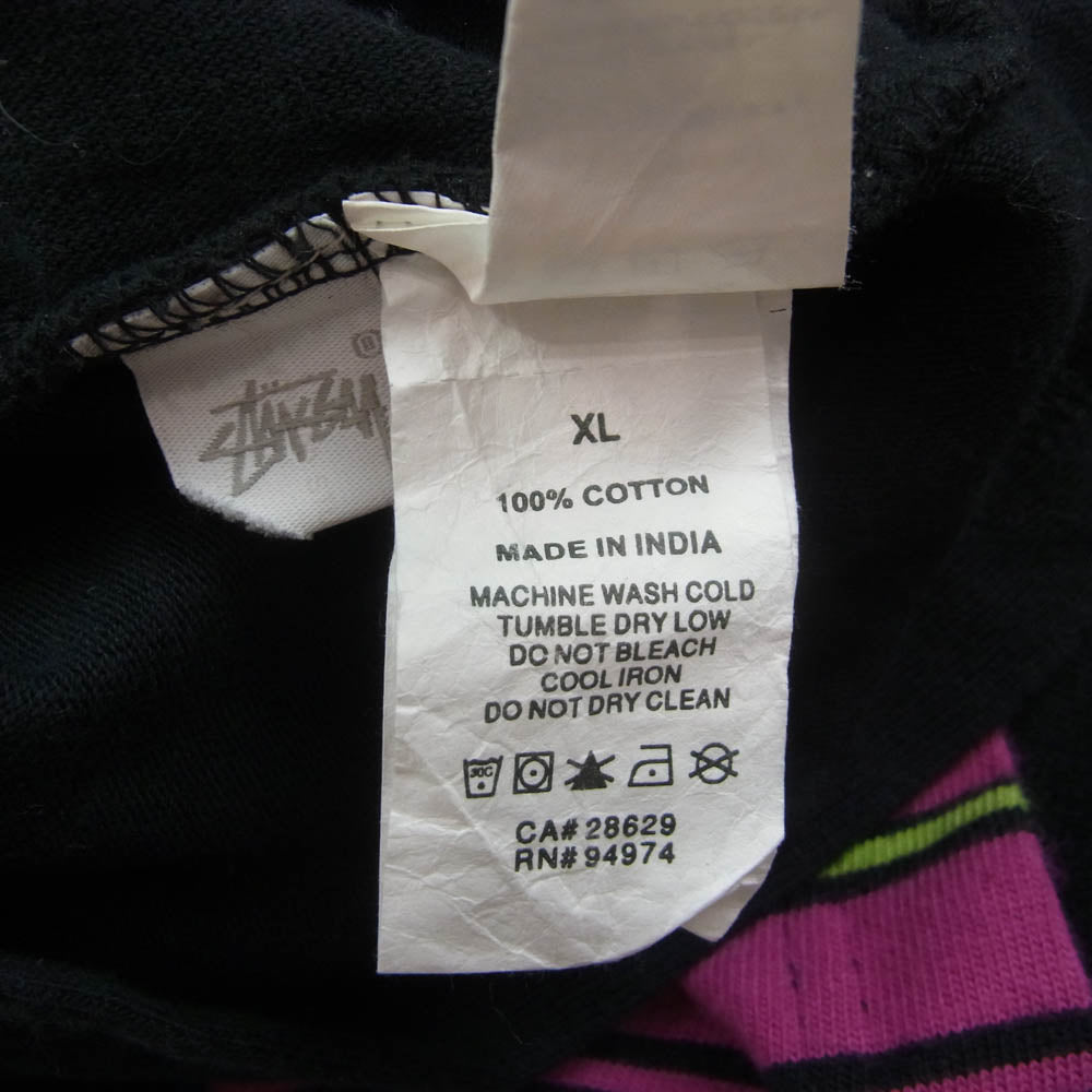 STUSSY ステューシー 19AW 1140114 Simon Longsleeve Zip Polo ジップアップ ストライプ 長袖 ポロシャツ マルチカラー ブラック系 XL【中古】