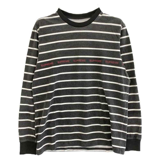 Supreme シュプリーム 19SS 19SS Printed Stripe Pique L/S Top プリント ストライプ 長袖 Tシャツ ブラック系 M【中古】