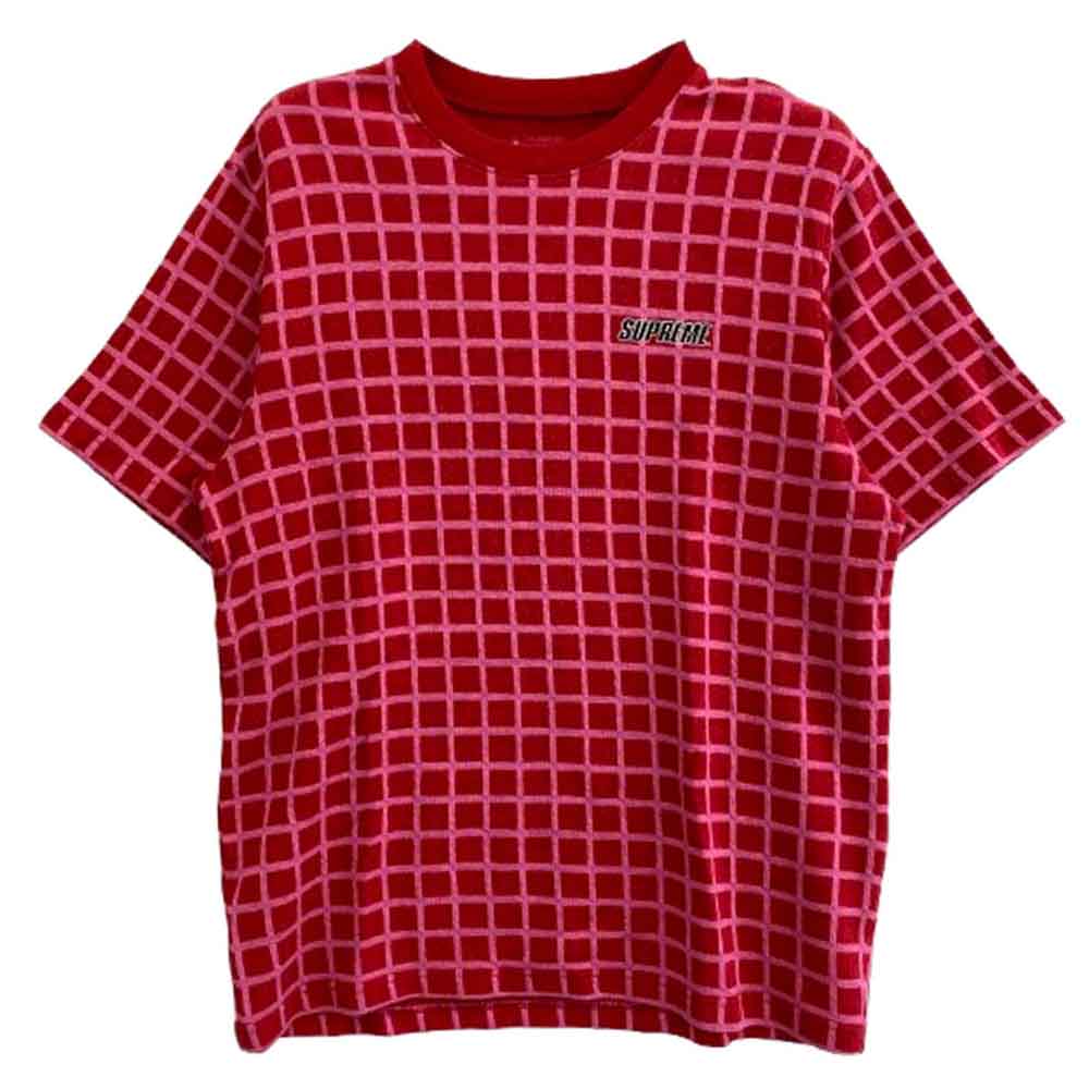 Supreme シュプリーム 19SS Grid Jacquard S/S Top グリッド ジャガード 半袖 Ｔシャツ レッド系 M【中古】