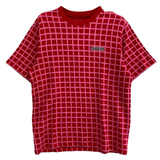 Supreme シュプリーム 19SS Grid Jacquard S/S Top グリッド ジャガード 半袖 Ｔシャツ レッド系 M【中古】