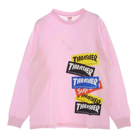 Supreme シュプリーム × Thrasher スラッシャー 21AW Multi Logo L/S Tee マルチ ロゴ Tシャツ 長袖 ピンク ピンク系 S【美品】【中古】