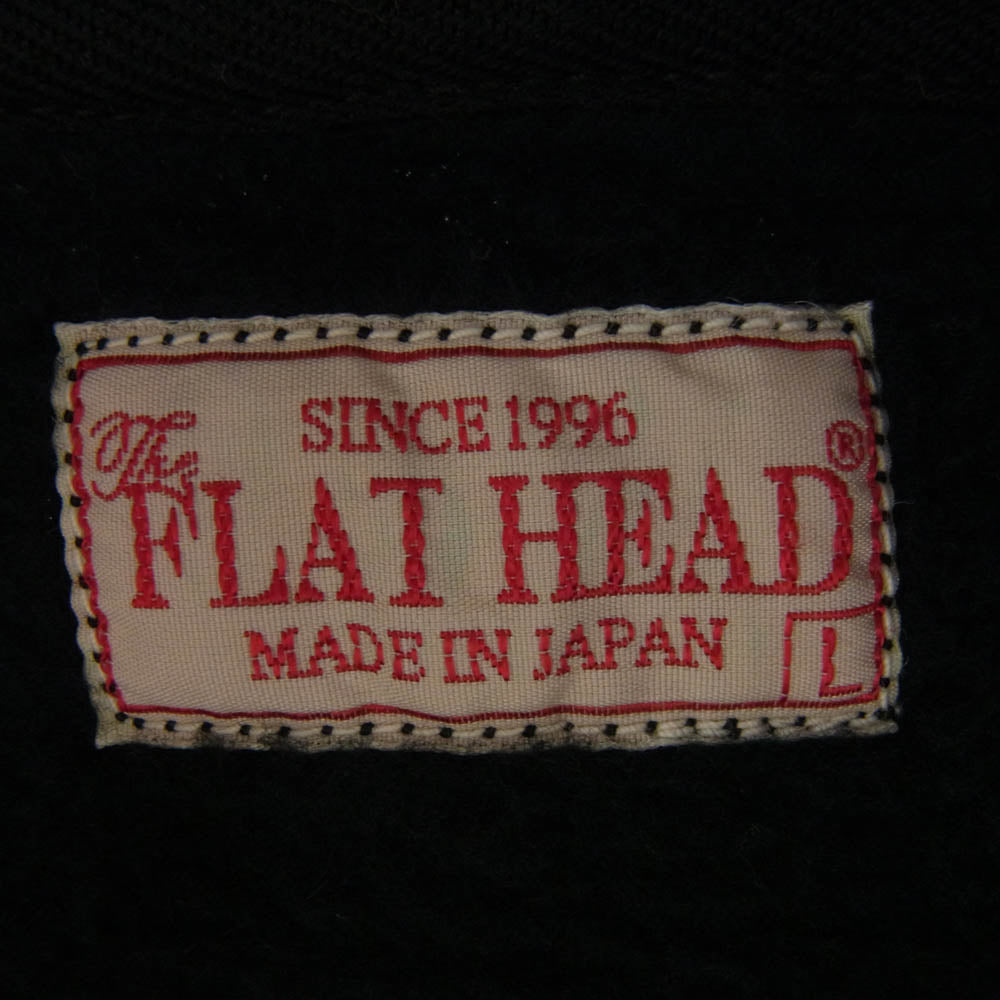 THE FLAT HEAD ザフラットヘッド FN-MHZP-001 HIGH NECK SWEAT PARKA FLYING WHEEL ハイネック スウェット ロゴ プリント フルジップ パーカー ブラック系 L【中古】