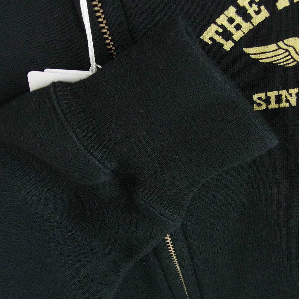 THE FLAT HEAD ザフラットヘッド FN-MHZP-001 HIGH NECK SWEAT PARKA FLYING WHEEL ハイネック スウェット ロゴ プリント フルジップ パーカー ブラック系 L【中古】