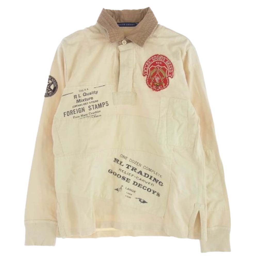 RALPH LAUREN ラルフローレン 90's パッチワークデザイン 長袖ポロシャツ ベージュ系 5f【中古】