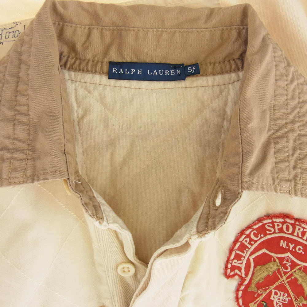 RALPH LAUREN ラルフローレン 90's パッチワークデザイン 長袖ポロシャツ ベージュ系 5f【中古】