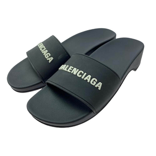 BALENCIAGA バレンシアガ 565547 POOL プール スライド ラバー ロゴ サンダル ブラック系 38【美品】【中古】
