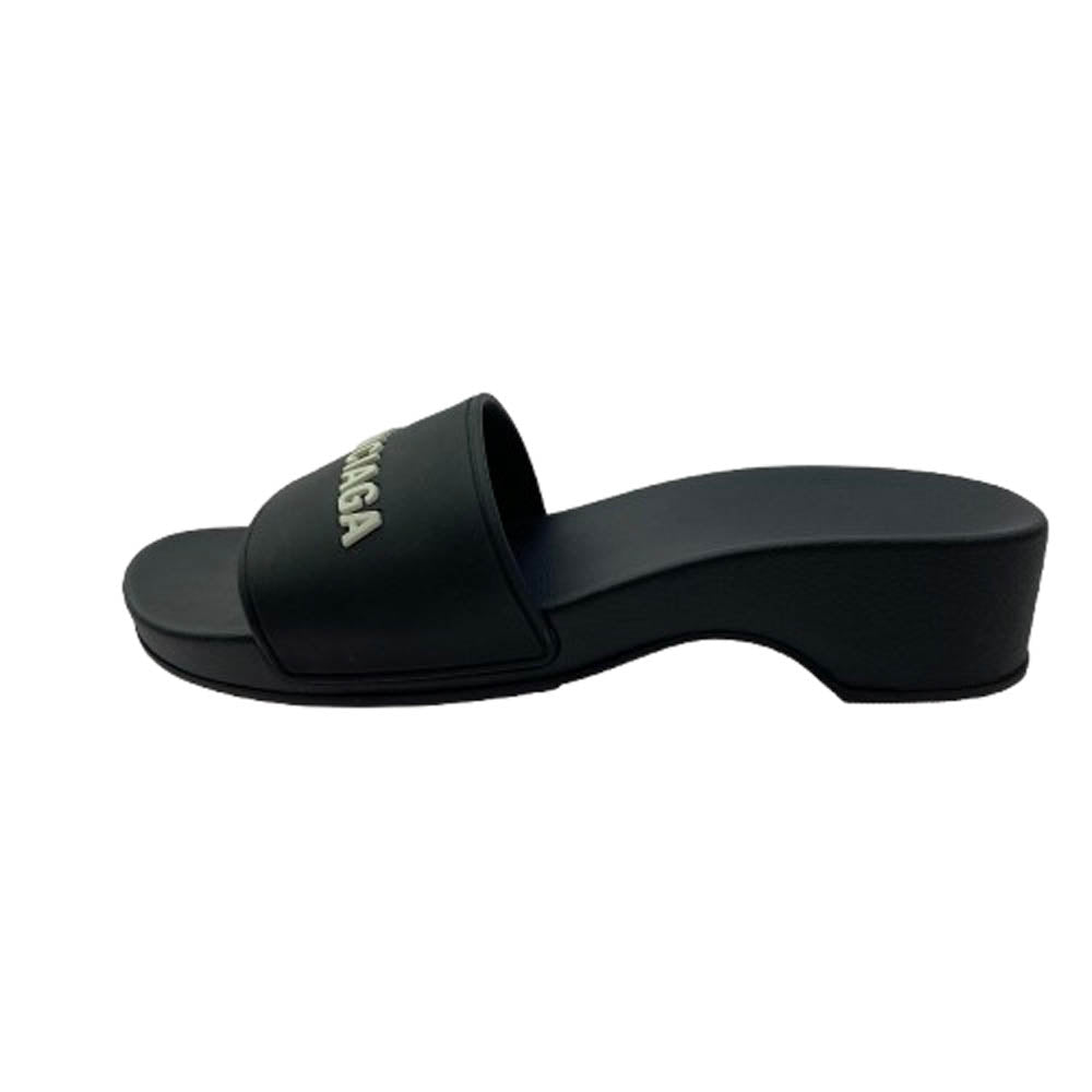BALENCIAGA バレンシアガ 565547 POOL プール スライド ラバー ロゴ サンダル ブラック系 38【美品】【中古】