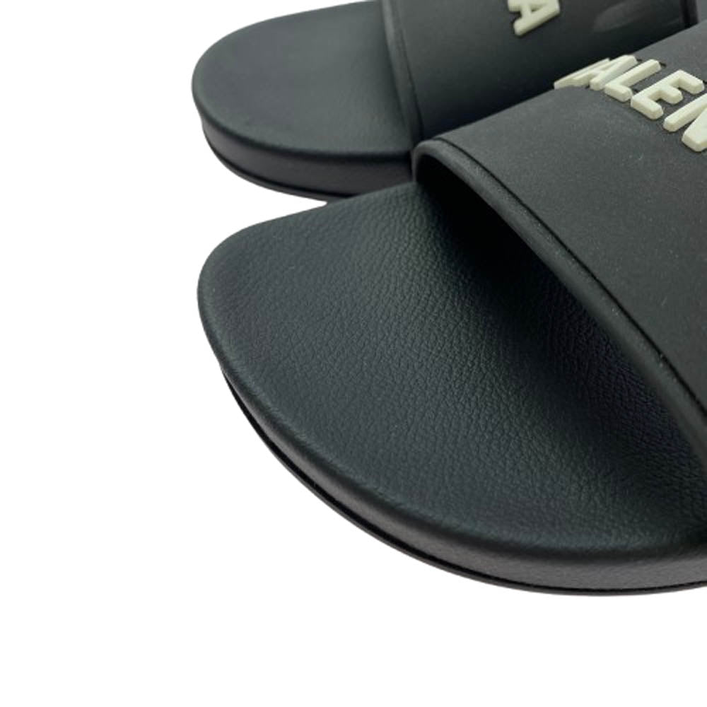 BALENCIAGA バレンシアガ 565547 POOL プール スライド ラバー ロゴ サンダル ブラック系 38【美品】【中古】