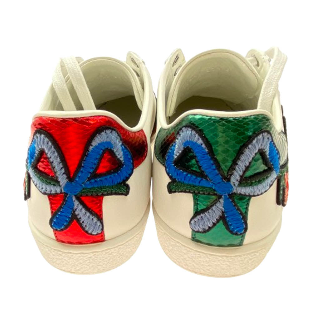 GUCCI グッチ 431917 フラワー 刺繍 エンブロイダリー エース レザー スニーカー ホワイト系 37.5【美品】【中古】