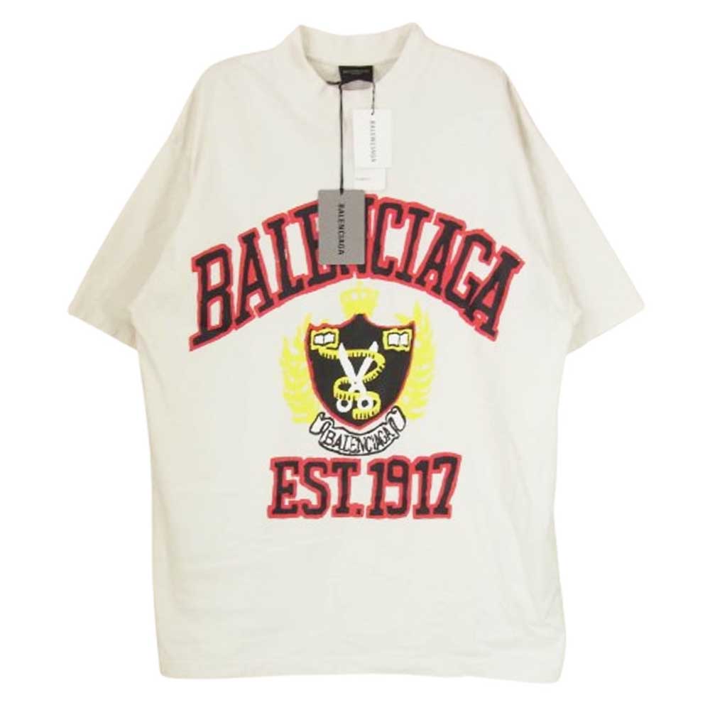BALENCIAGA バレンシアガ 23SS 739784 TOVK1 DIY College T-Shirt カレッジロゴ プリント ダメージ加工 半袖 Tシャツ ホワイト系 XXS【中古】