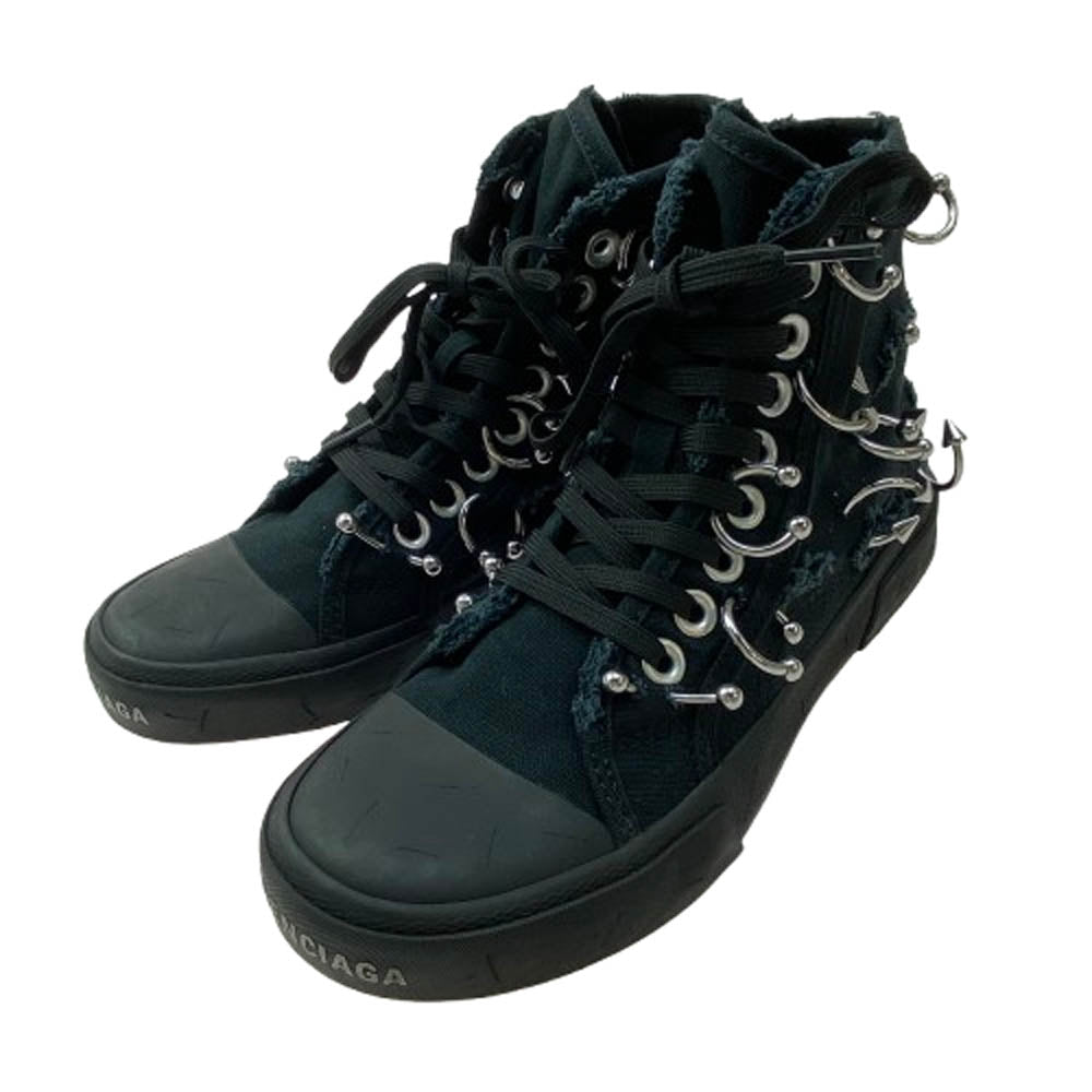 BALENCIAGA バレンシアガ 688756 W3RCQ PARIS PIERCING HIGH TOP DEST ピアス デストロイ ハイカットスニーカー ブラック系 35【美品】【中古】