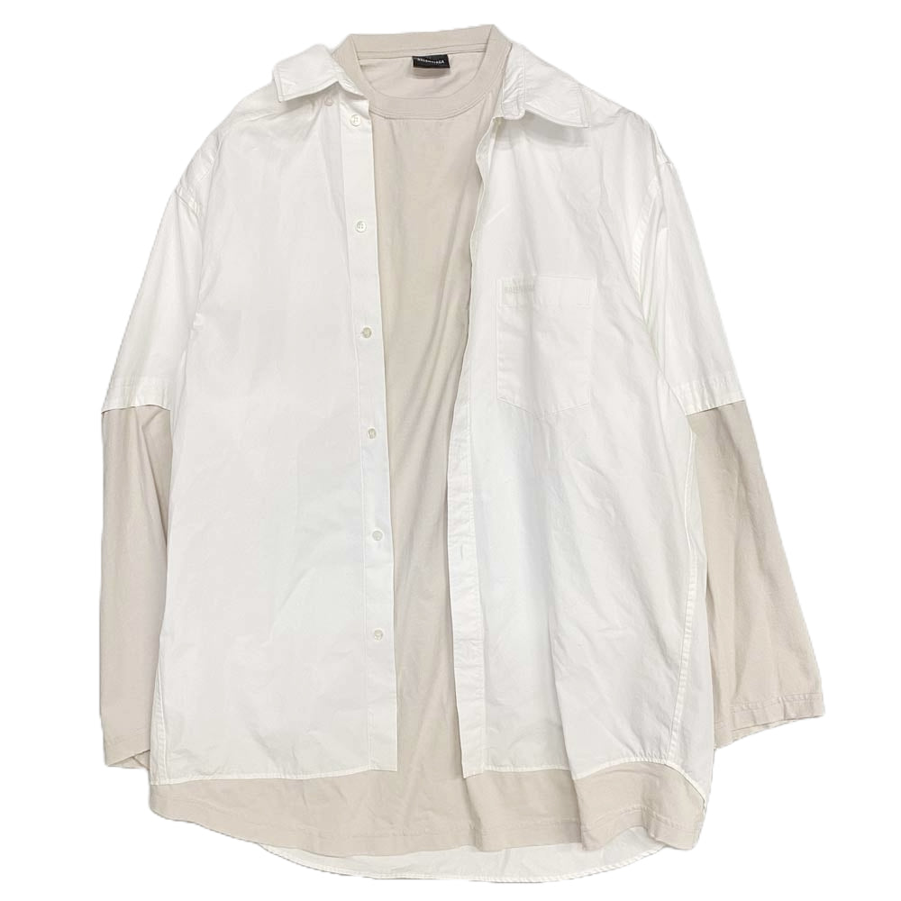 BALENCIAGA バレンシアガ 23SS 725608 TYB18 トロンプルイユ レイヤード ドッキング 長袖 シャツ ホワイト系 ベージュ系【美品】【中古】