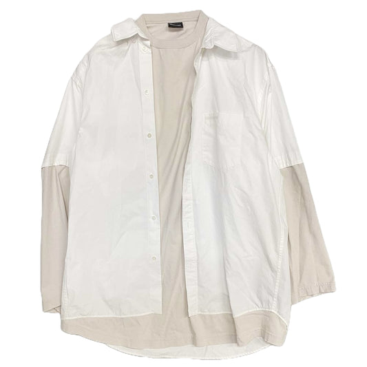 BALENCIAGA バレンシアガ 23SS 725608 TYB18 トロンプルイユ レイヤード ドッキング 長袖 シャツ ホワイト系 ベージュ系【美品】【中古】