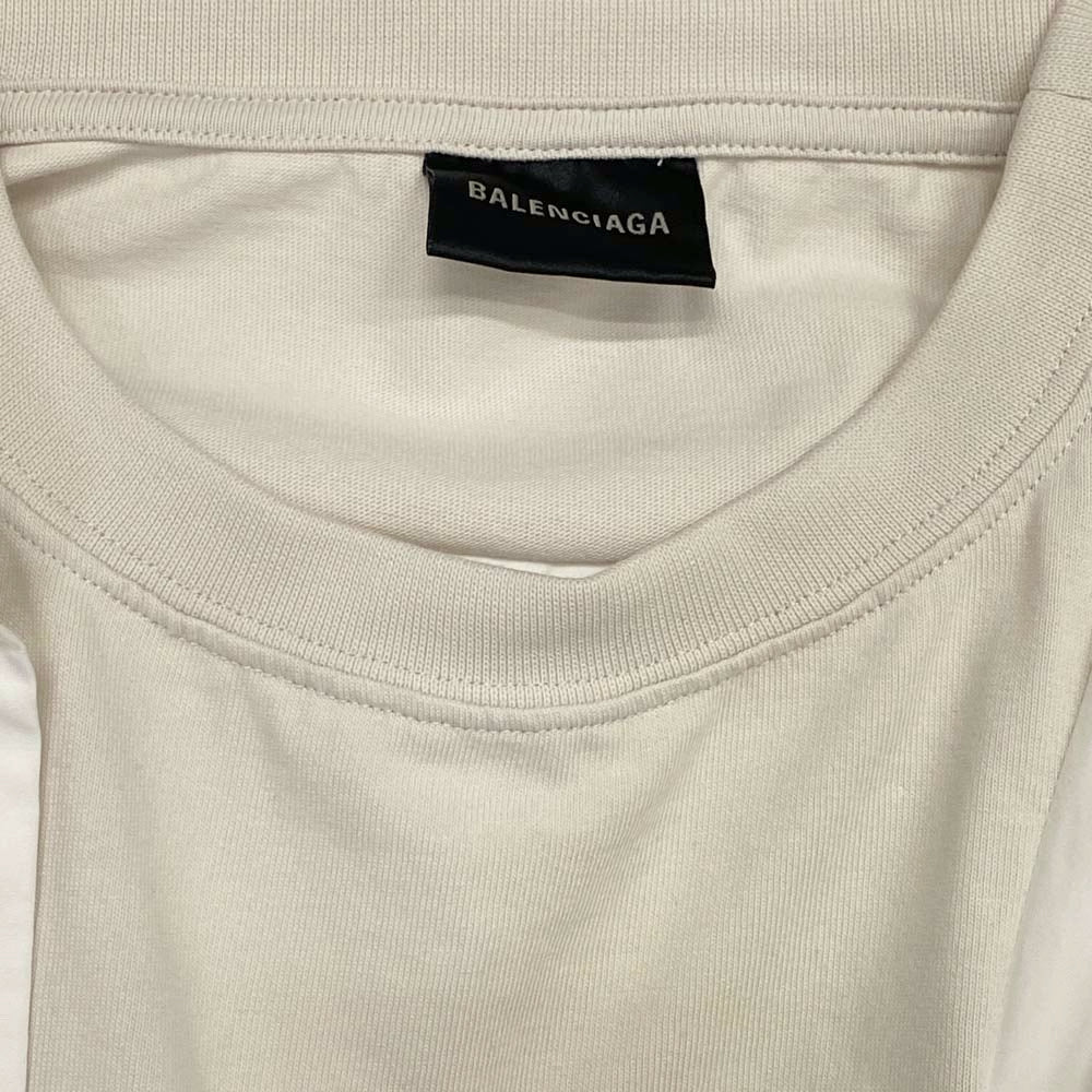 BALENCIAGA バレンシアガ 23SS 725608 TYB18 トロンプルイユ レイヤード ドッキング 長袖 シャツ ホワイト系 ベージュ系【美品】【中古】