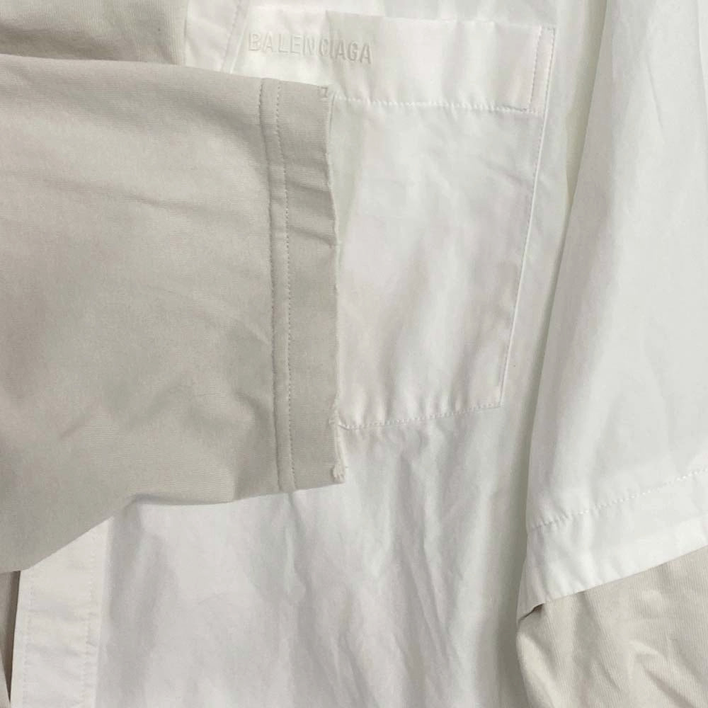BALENCIAGA バレンシアガ 23SS 725608 TYB18 トロンプルイユ レイヤード ドッキング 長袖 シャツ ホワイト系 ベージュ系【美品】【中古】